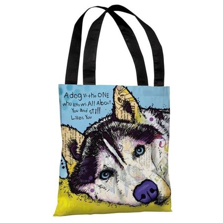 ONE BELLA CASA One Bella Casa 72128TT18P 18 in. Siberian Husky with Text Polyester Tote Bag by Dean Russo 72128TT18P